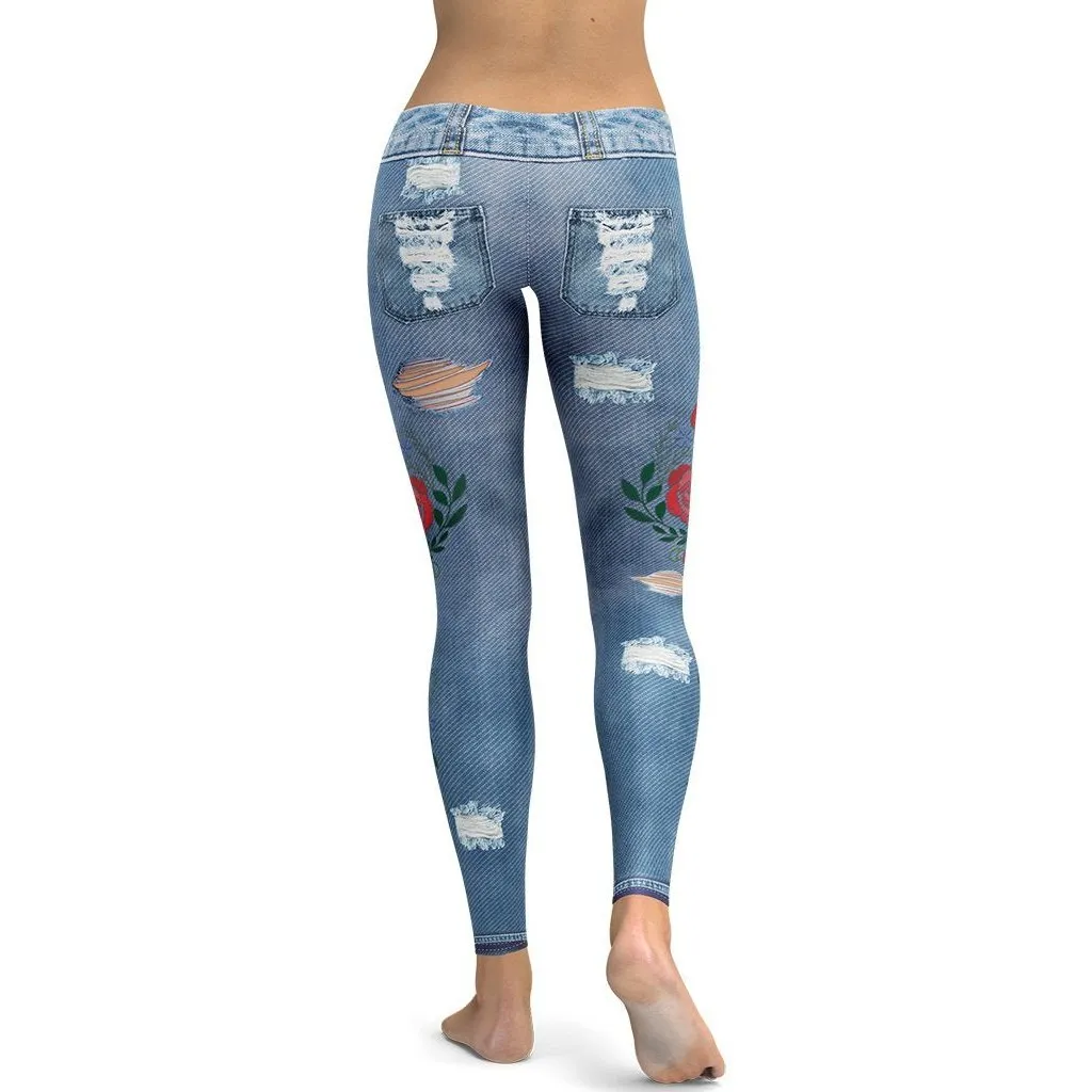 Floral Denim Print Leggings