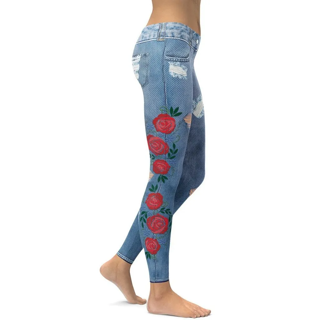 Floral Denim Print Leggings