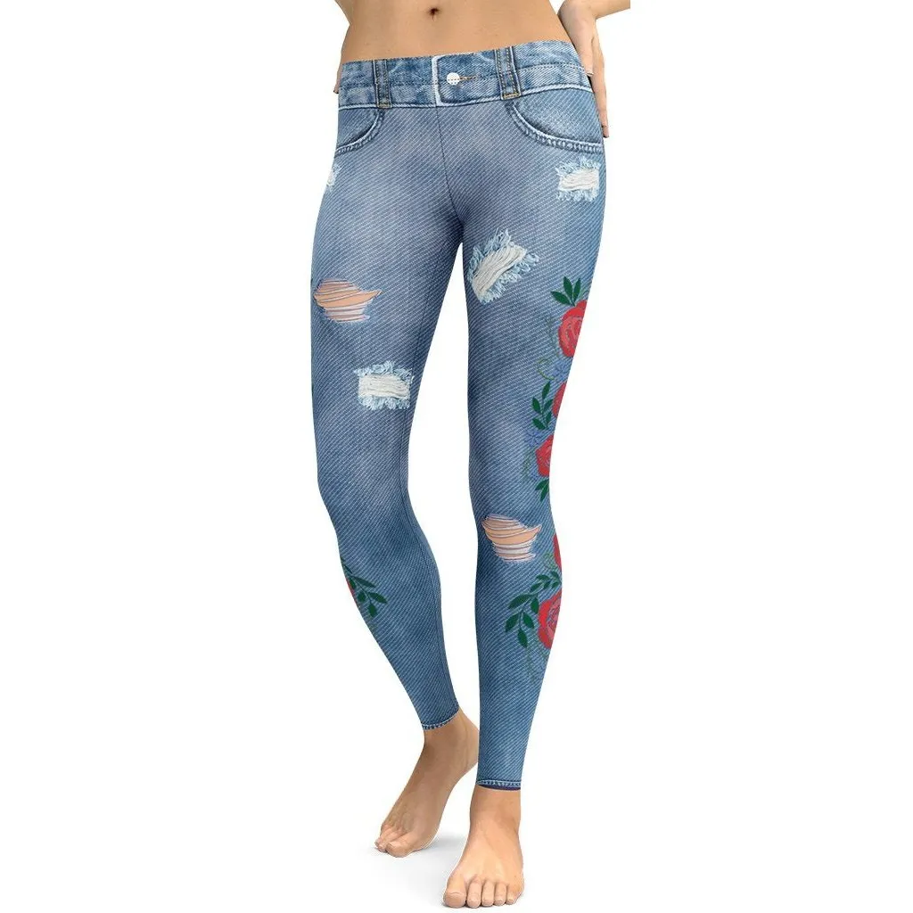 Floral Denim Print Leggings