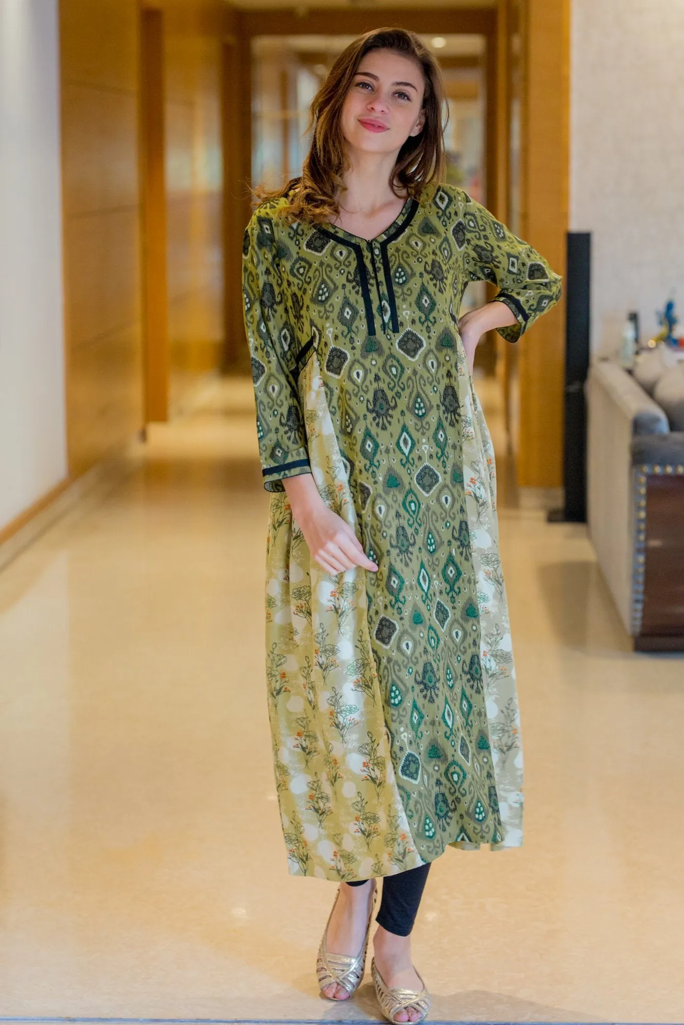 Forest Contrasting Maternity & Nursing Kurta