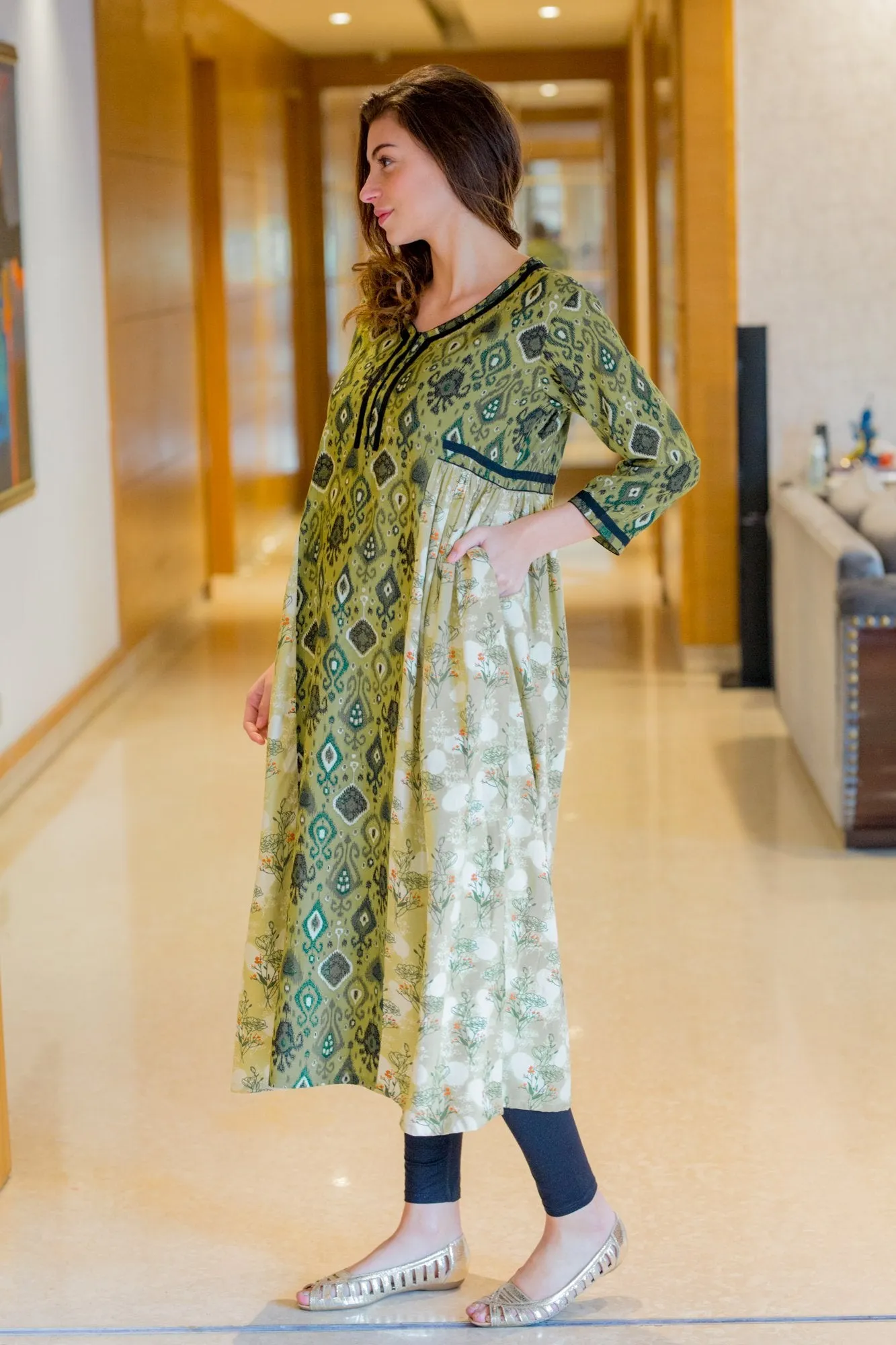 Forest Contrasting Maternity & Nursing Kurta