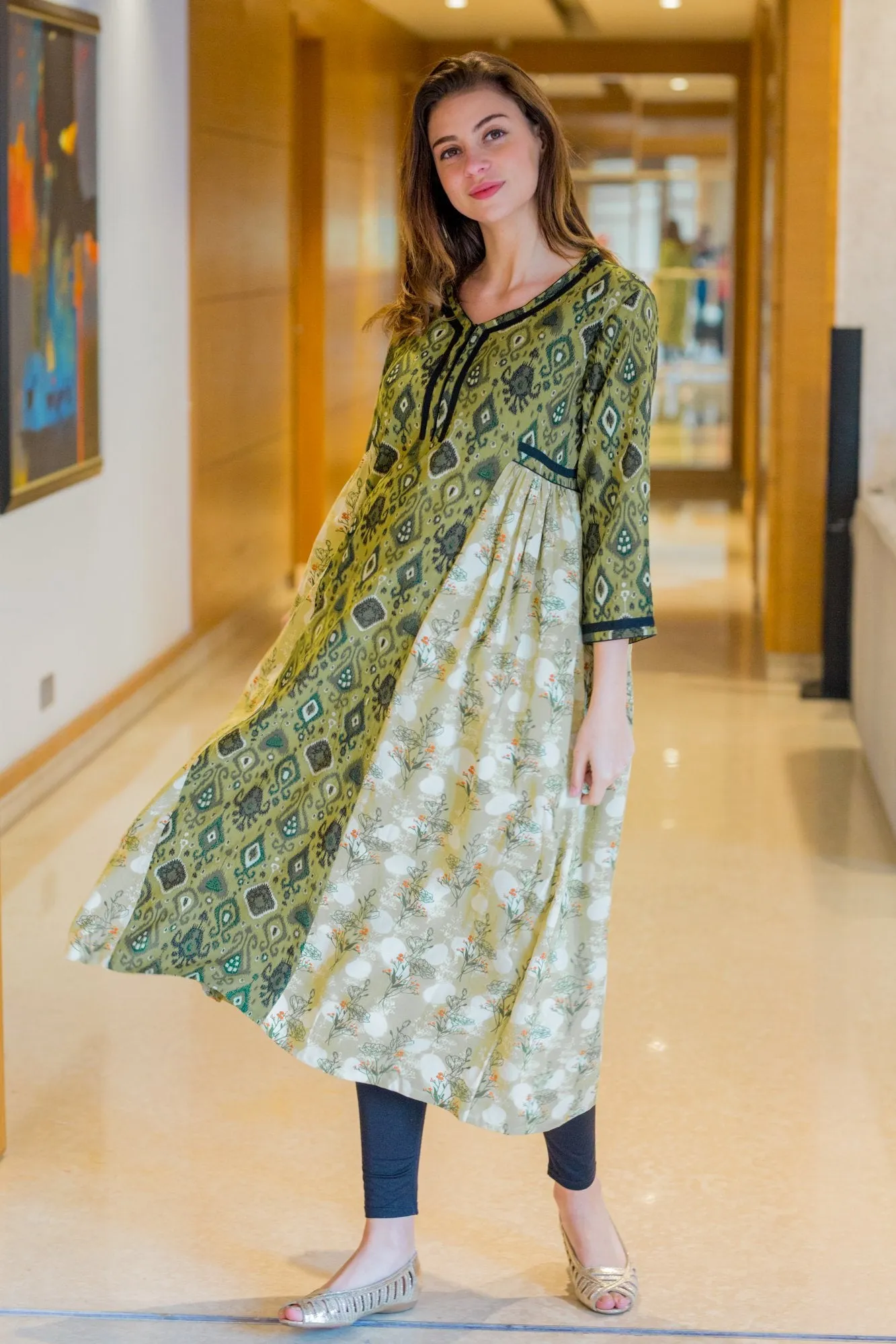 Forest Contrasting Maternity & Nursing Kurta