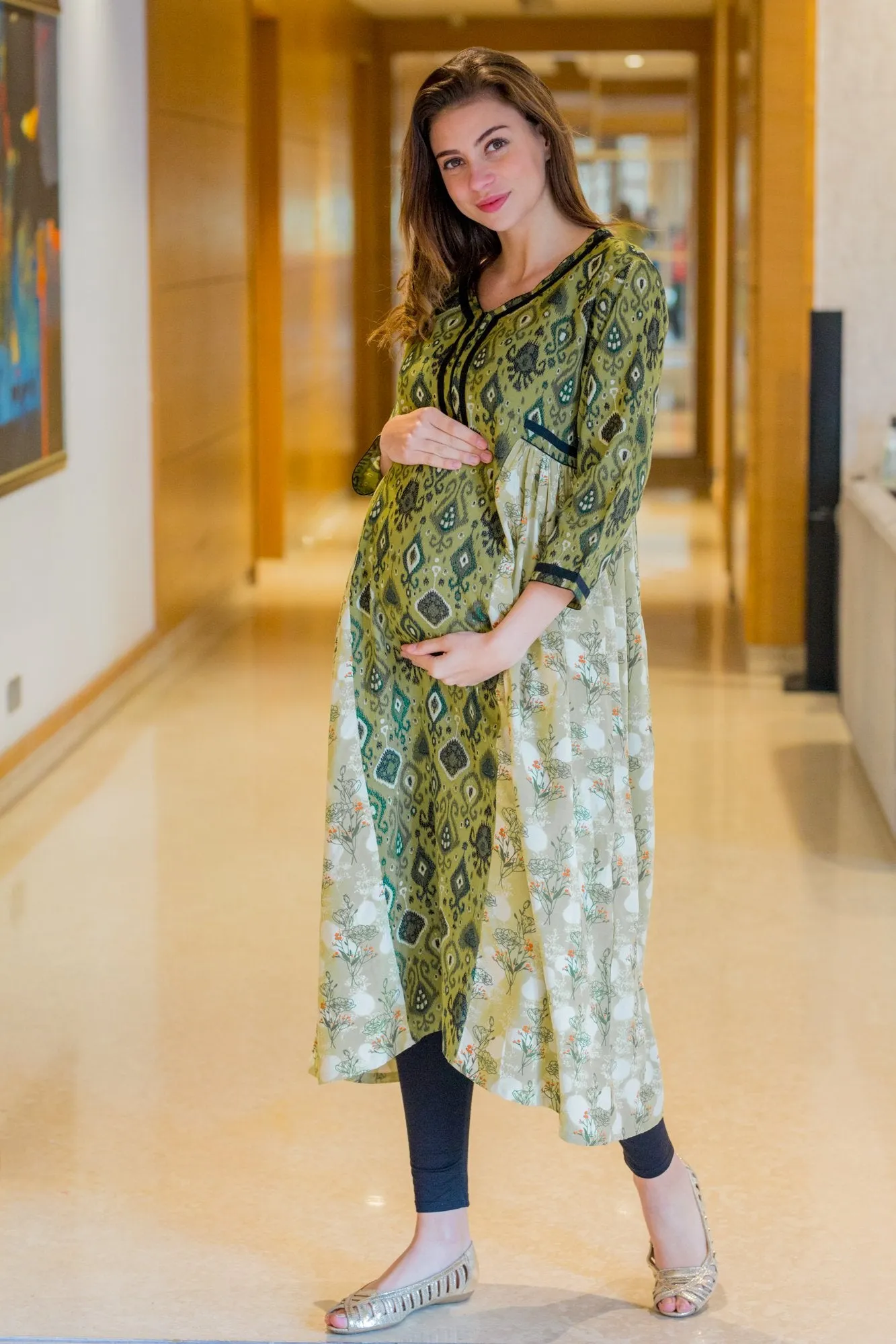 Forest Contrasting Maternity & Nursing Kurta