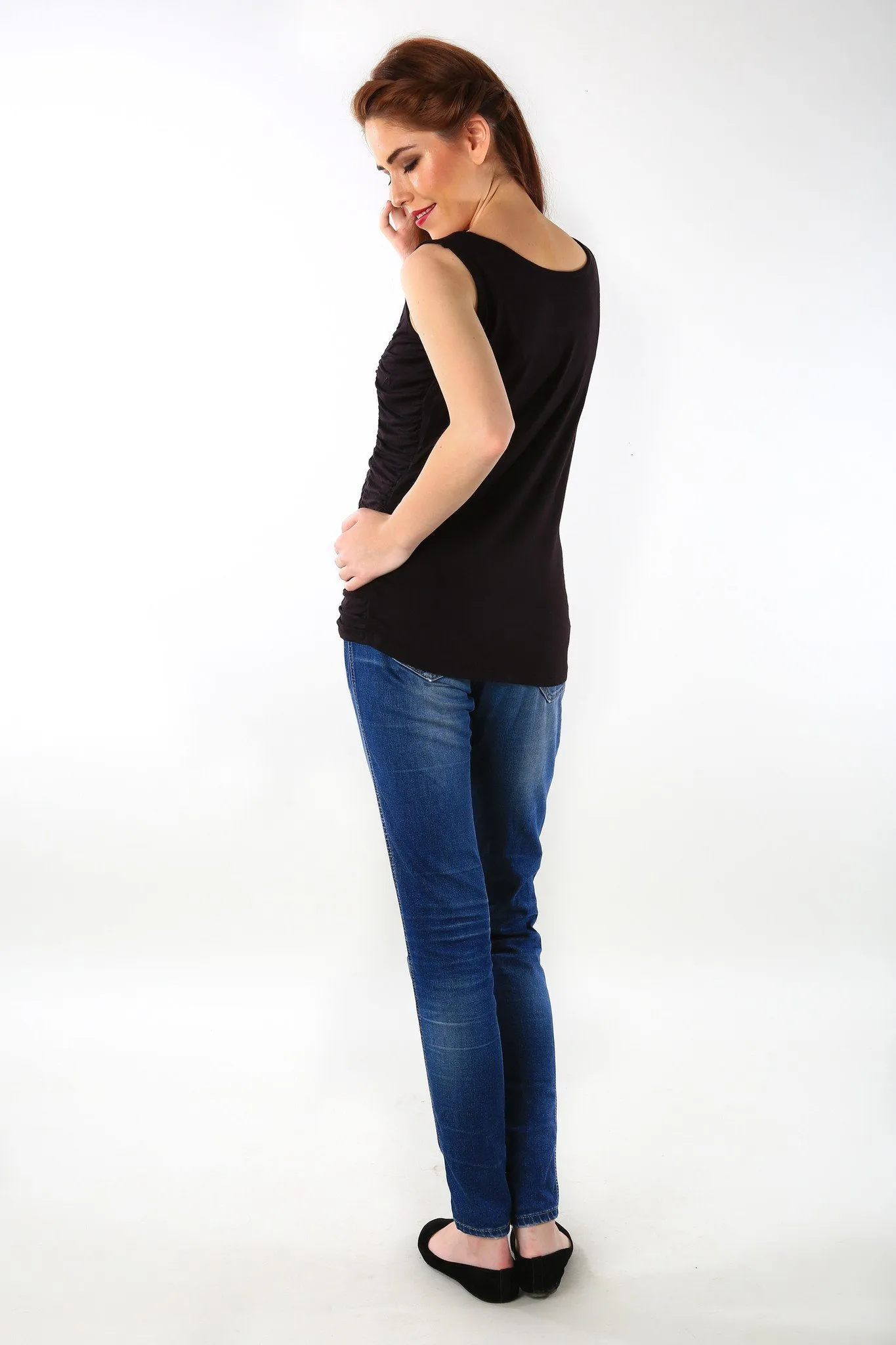 Gathered Black Maternity Tank Top