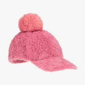 Girls Pink Teddy Fleece Pom-Pom Cap