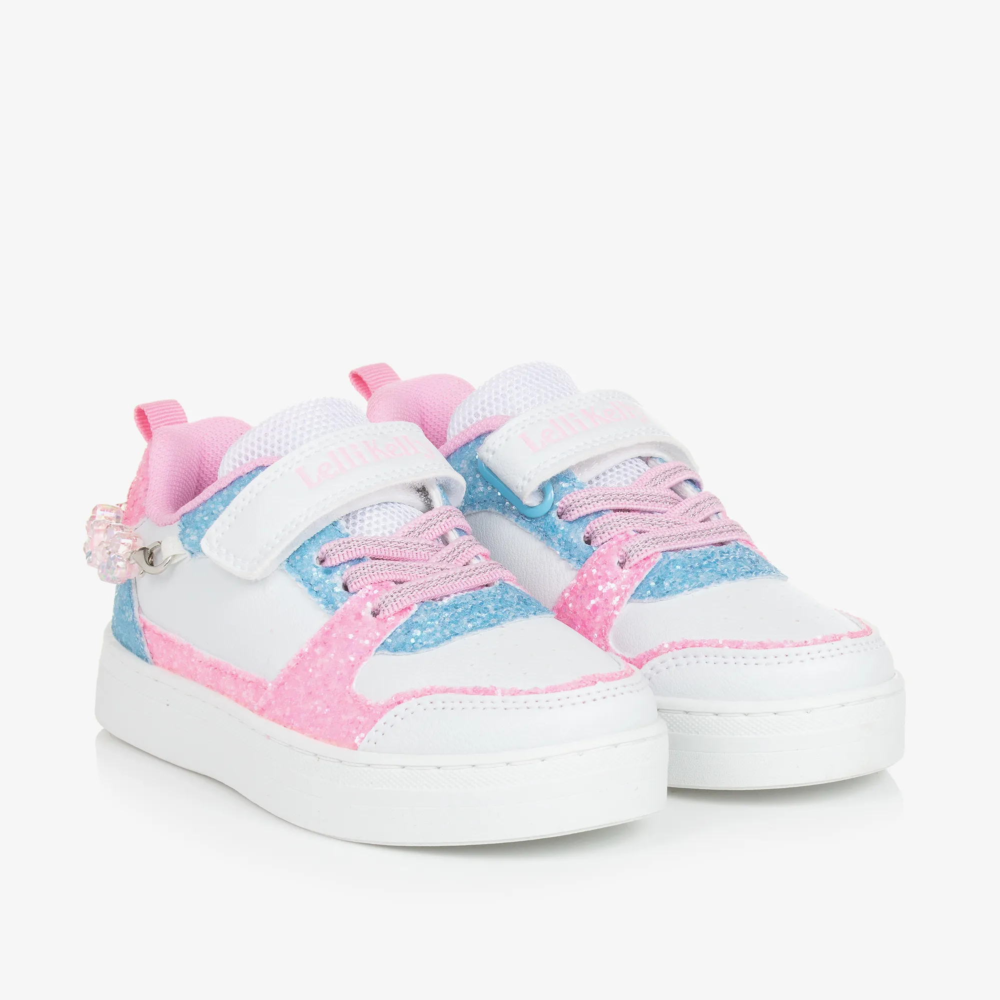 Girls White & Pink Velcro Trainers