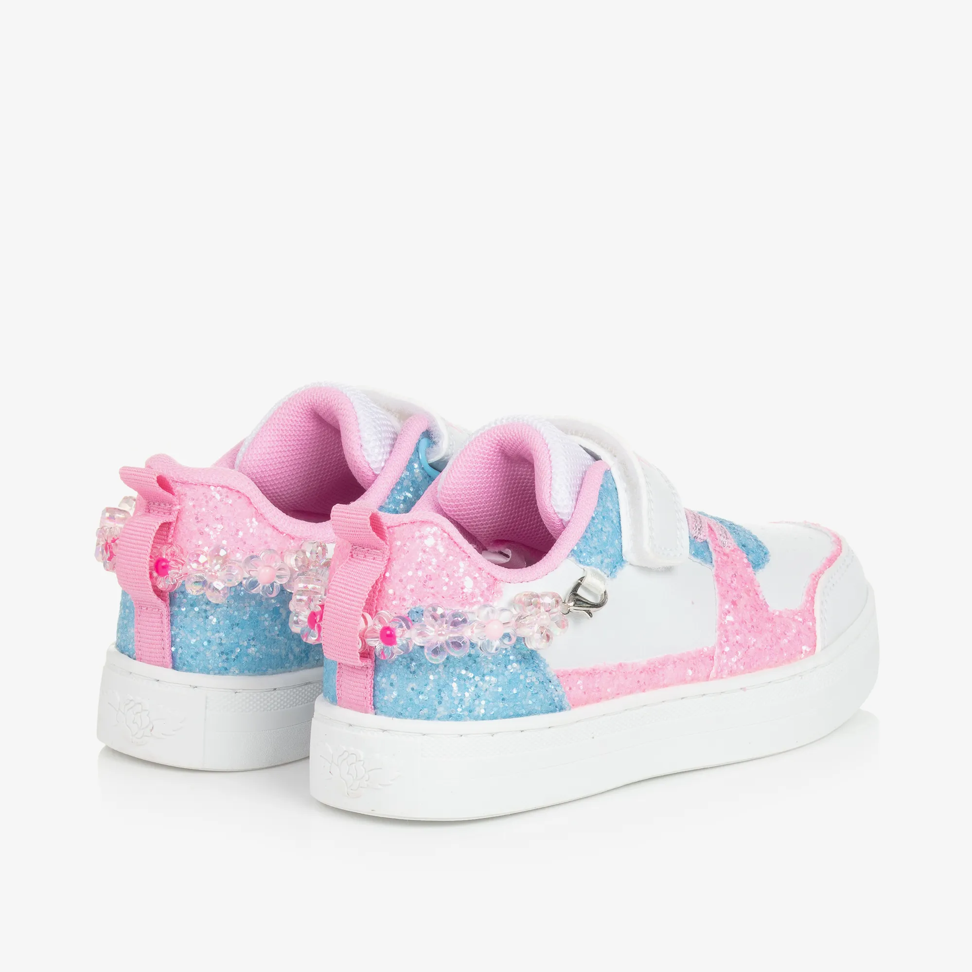 Girls White & Pink Velcro Trainers