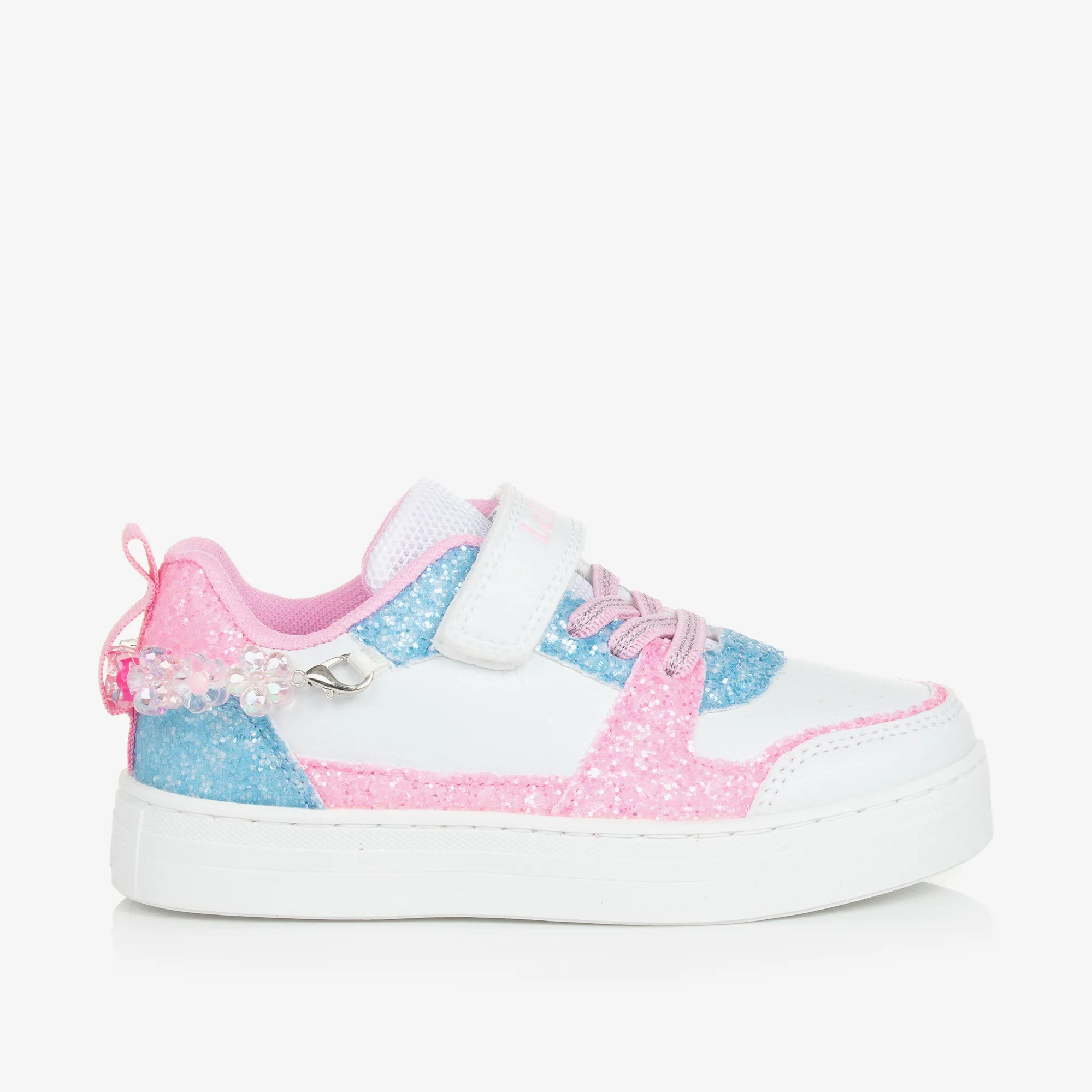 Girls White & Pink Velcro Trainers