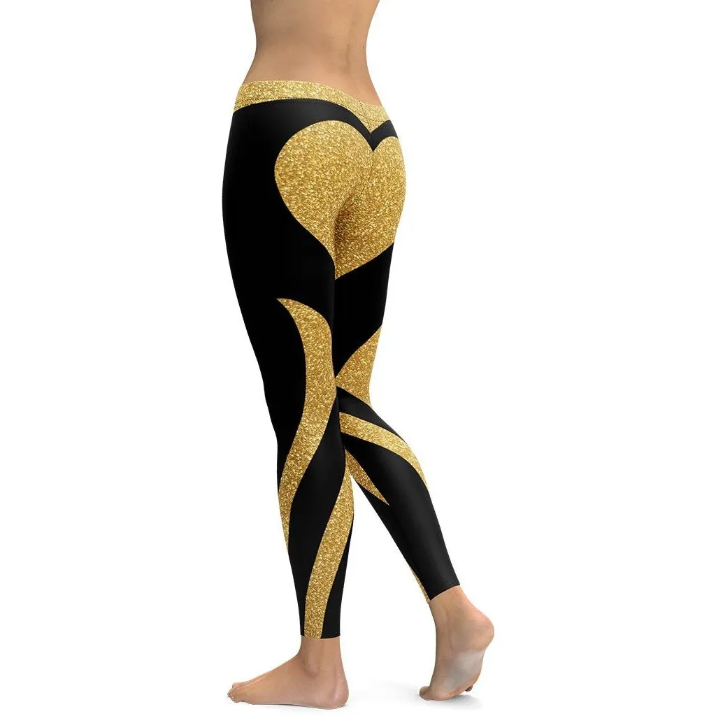 Gold Heart Shaped Leggings