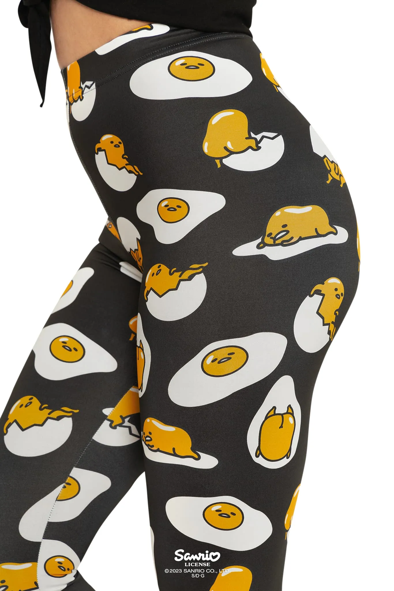 Gudetama Black High Waisted Matte Finish Leggings