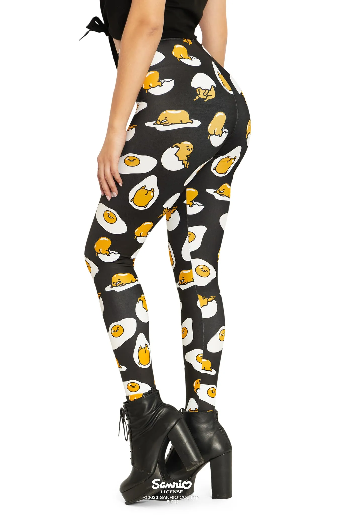 Gudetama Black High Waisted Matte Finish Leggings