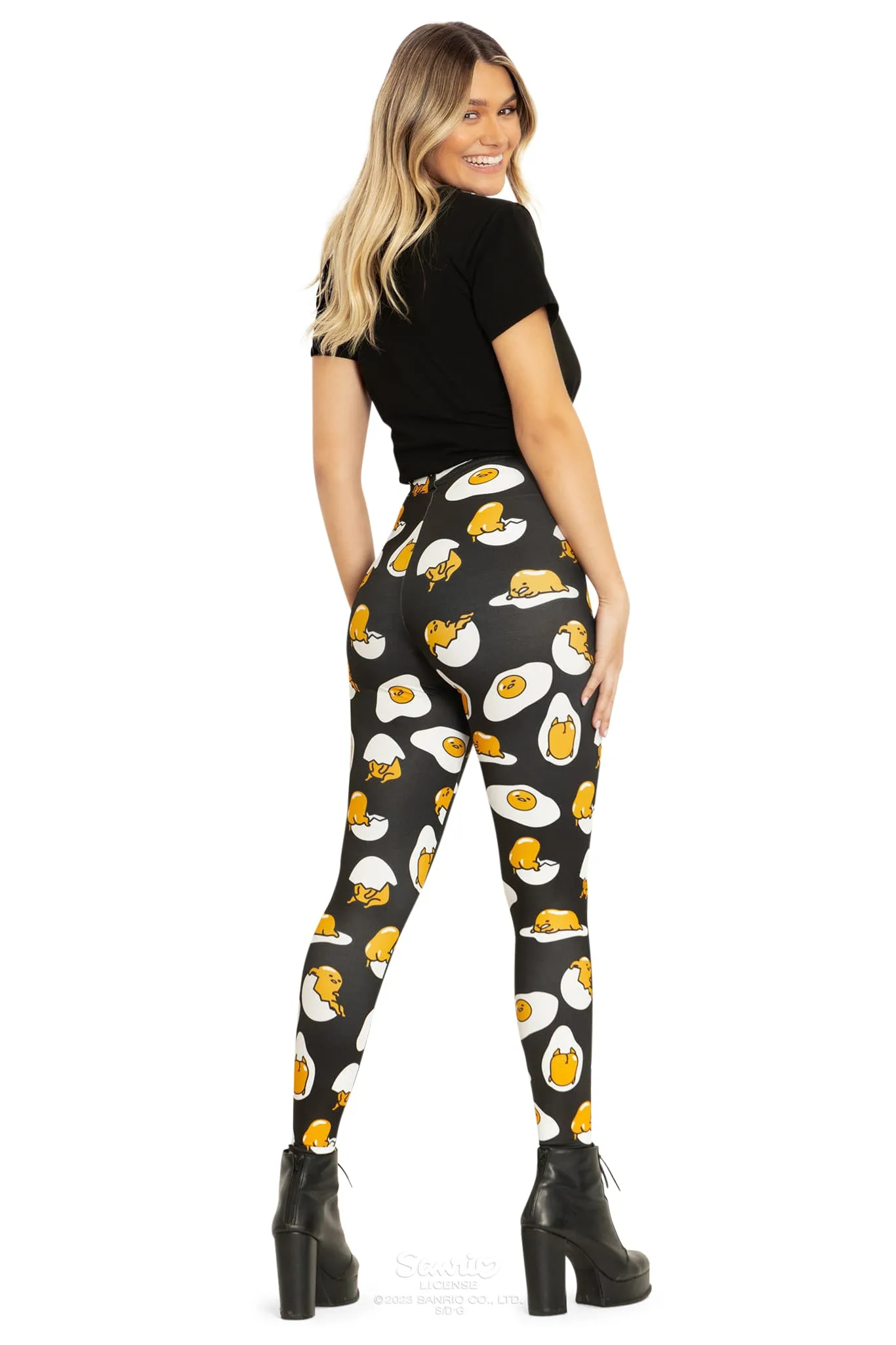 Gudetama Black High Waisted Matte Finish Leggings