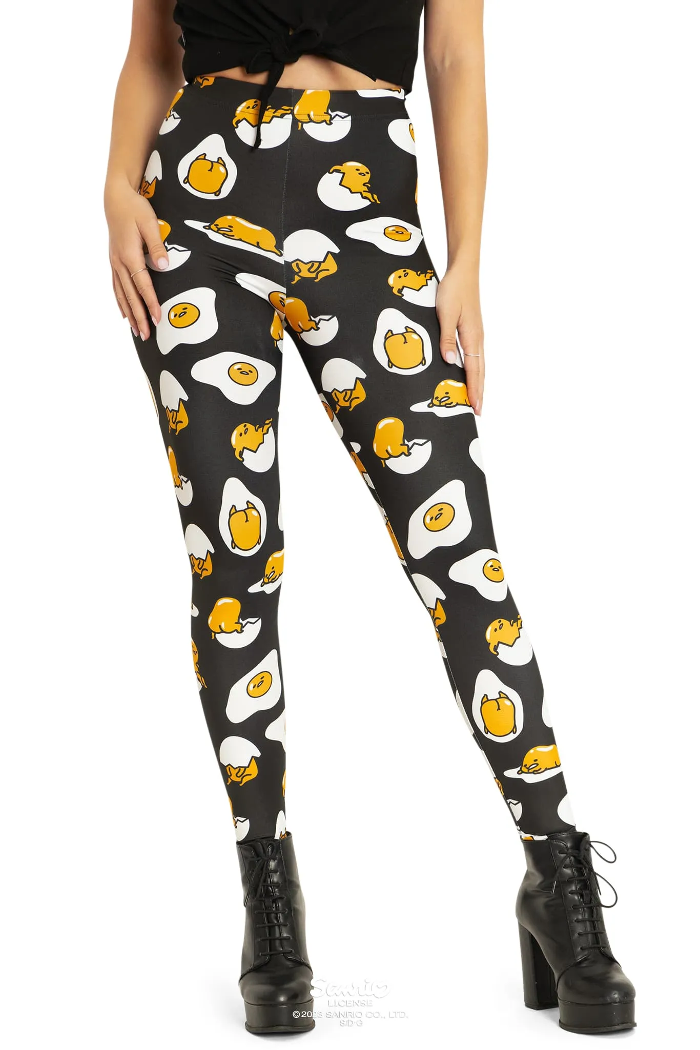 Gudetama Black High Waisted Matte Finish Leggings