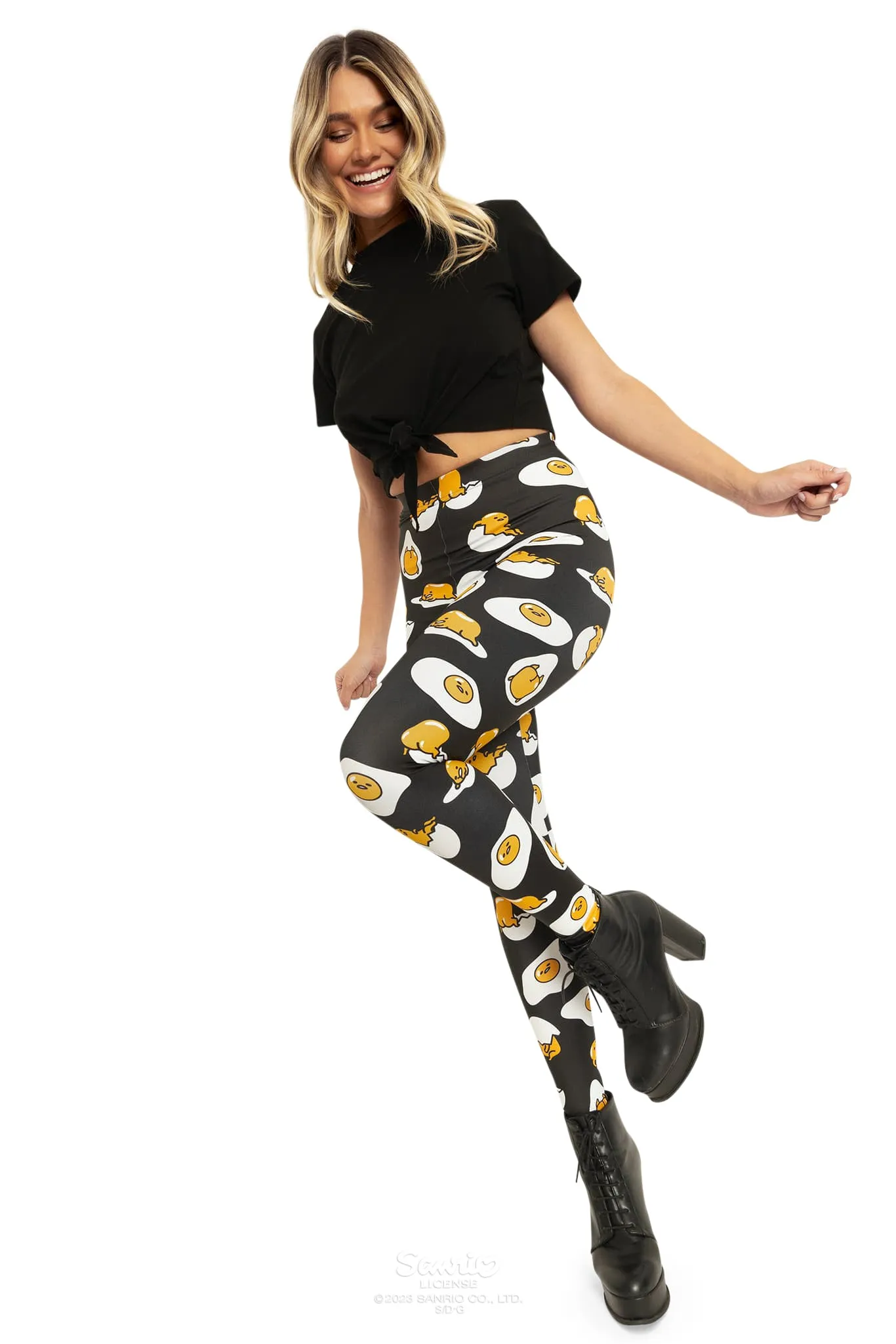 Gudetama Black High Waisted Matte Finish Leggings