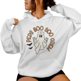 Halloween Nurse Peds Boo Boo Crew Pediatric Nurse Ghost Fall Women Hoodie