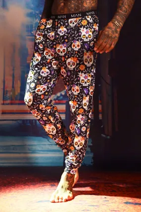 Halloween Sugar Skull Print Lounge Joggers