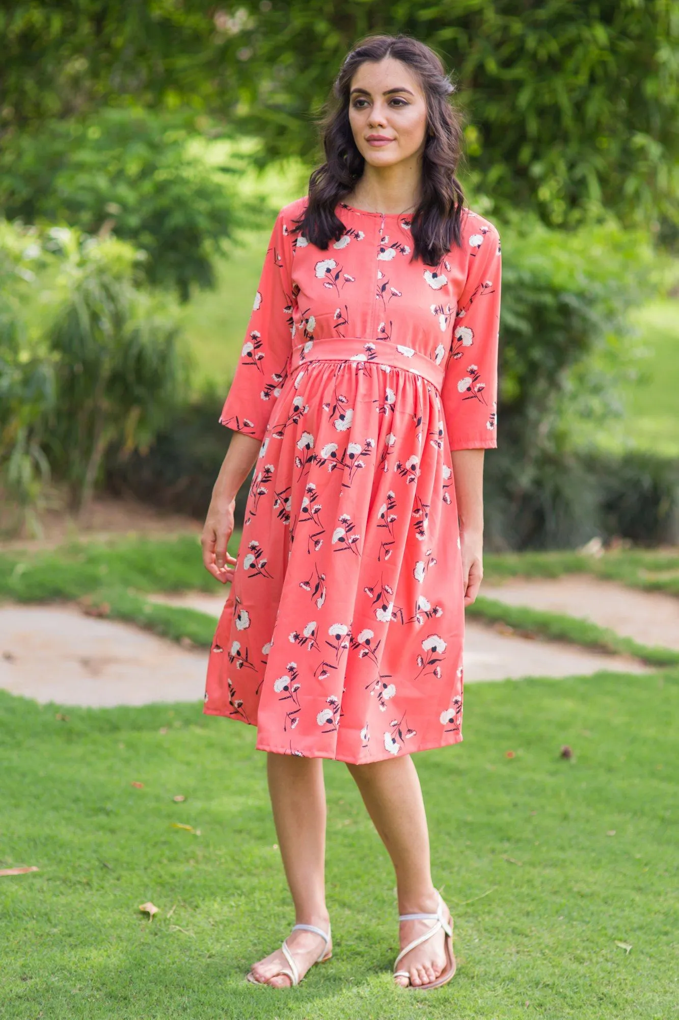 Happy Peach Maternity & Nursing Dress