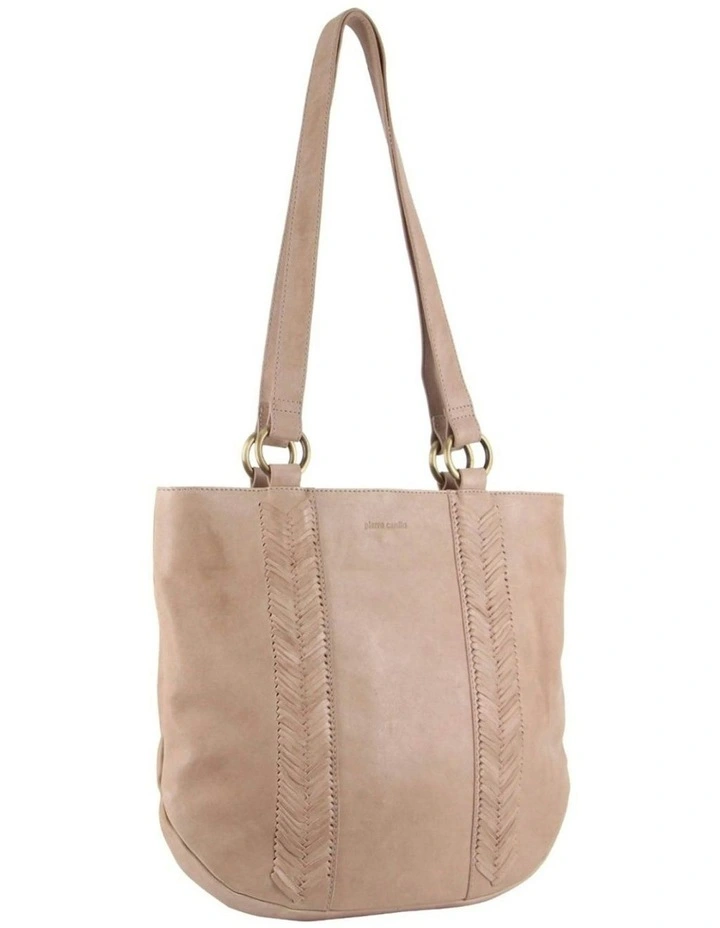 Herringbone Embossed Leather Shoulder Bag in Dusty Pink