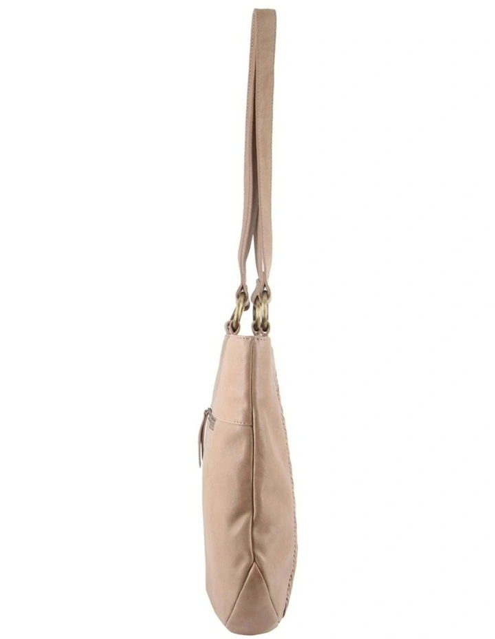 Herringbone Embossed Leather Shoulder Bag in Dusty Pink