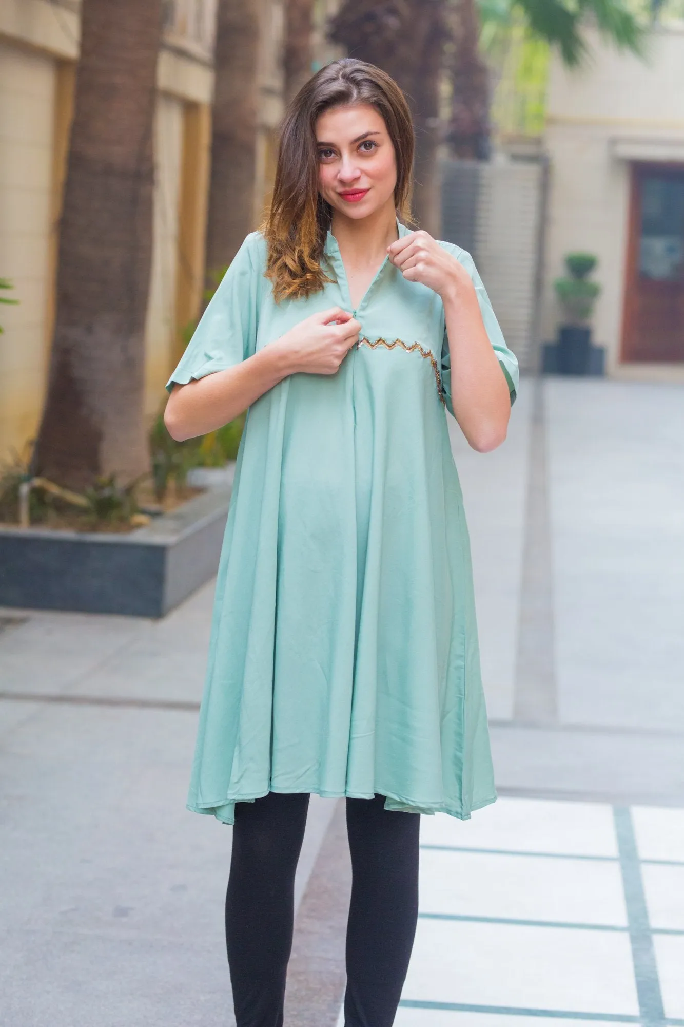 High Low Embroidered Maternity & Nursing Top