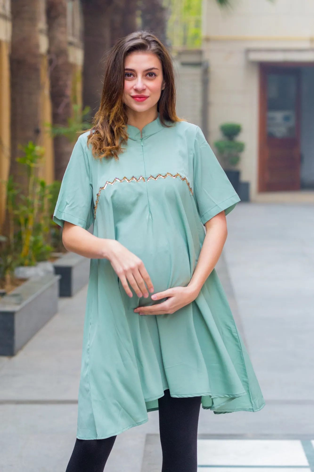 High Low Embroidered Maternity & Nursing Top