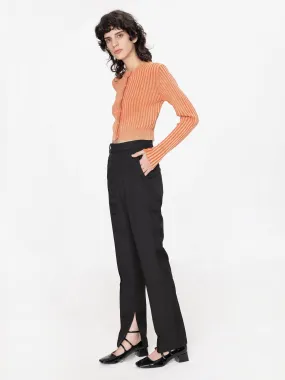 High Waisted Straight-Leg Slitted Trousers