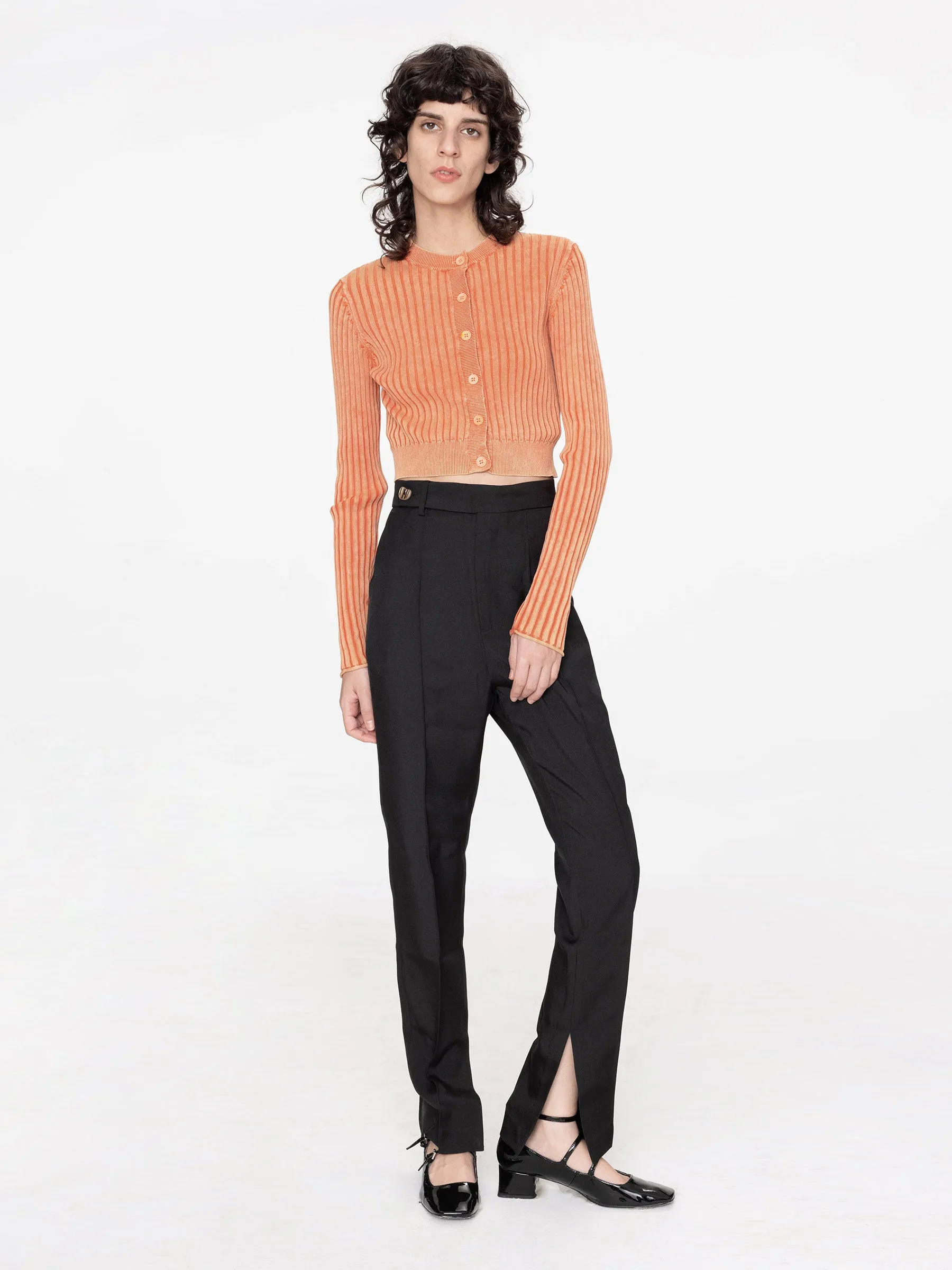 High Waisted Straight-Leg Slitted Trousers