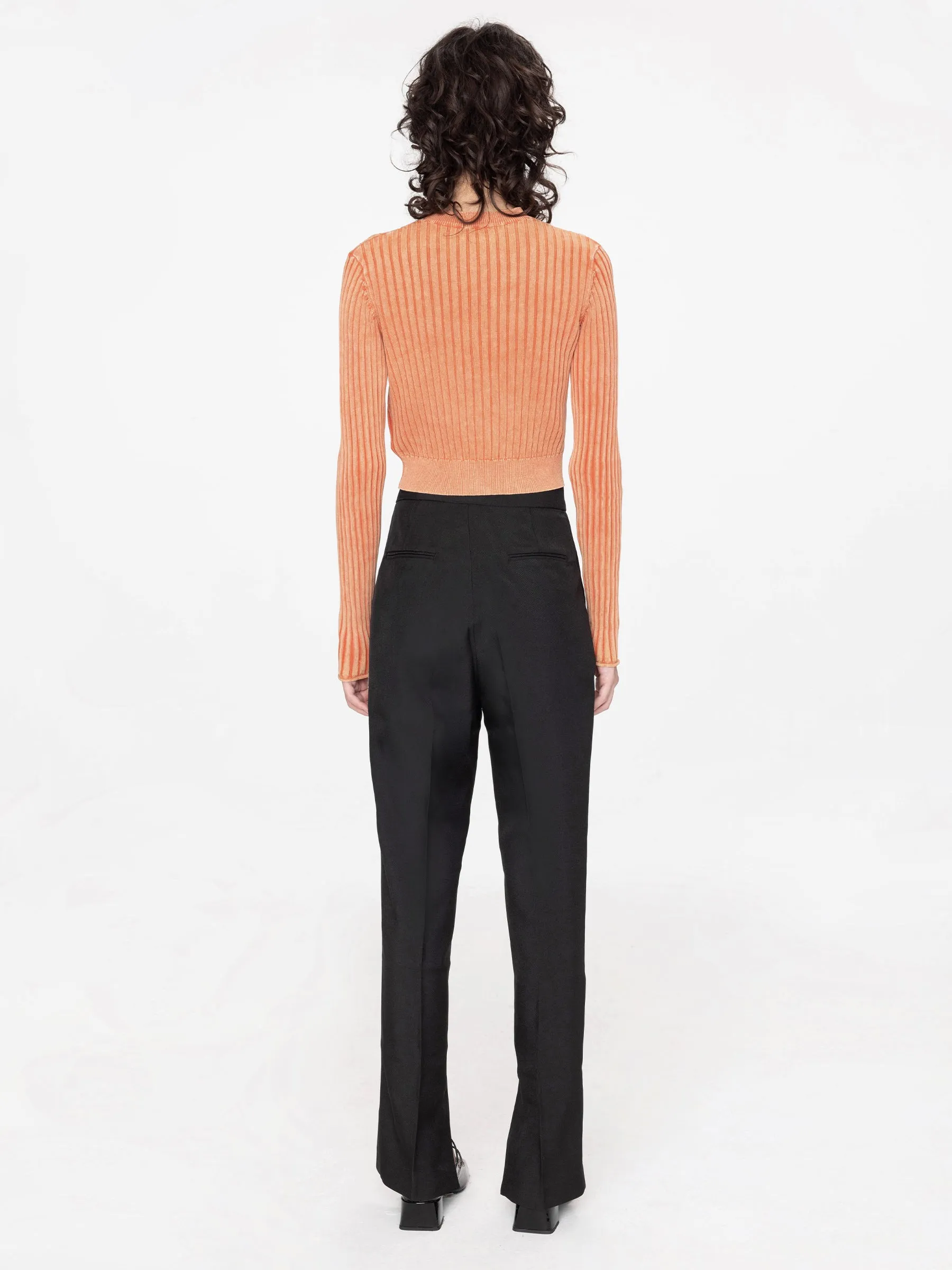 High Waisted Straight-Leg Slitted Trousers