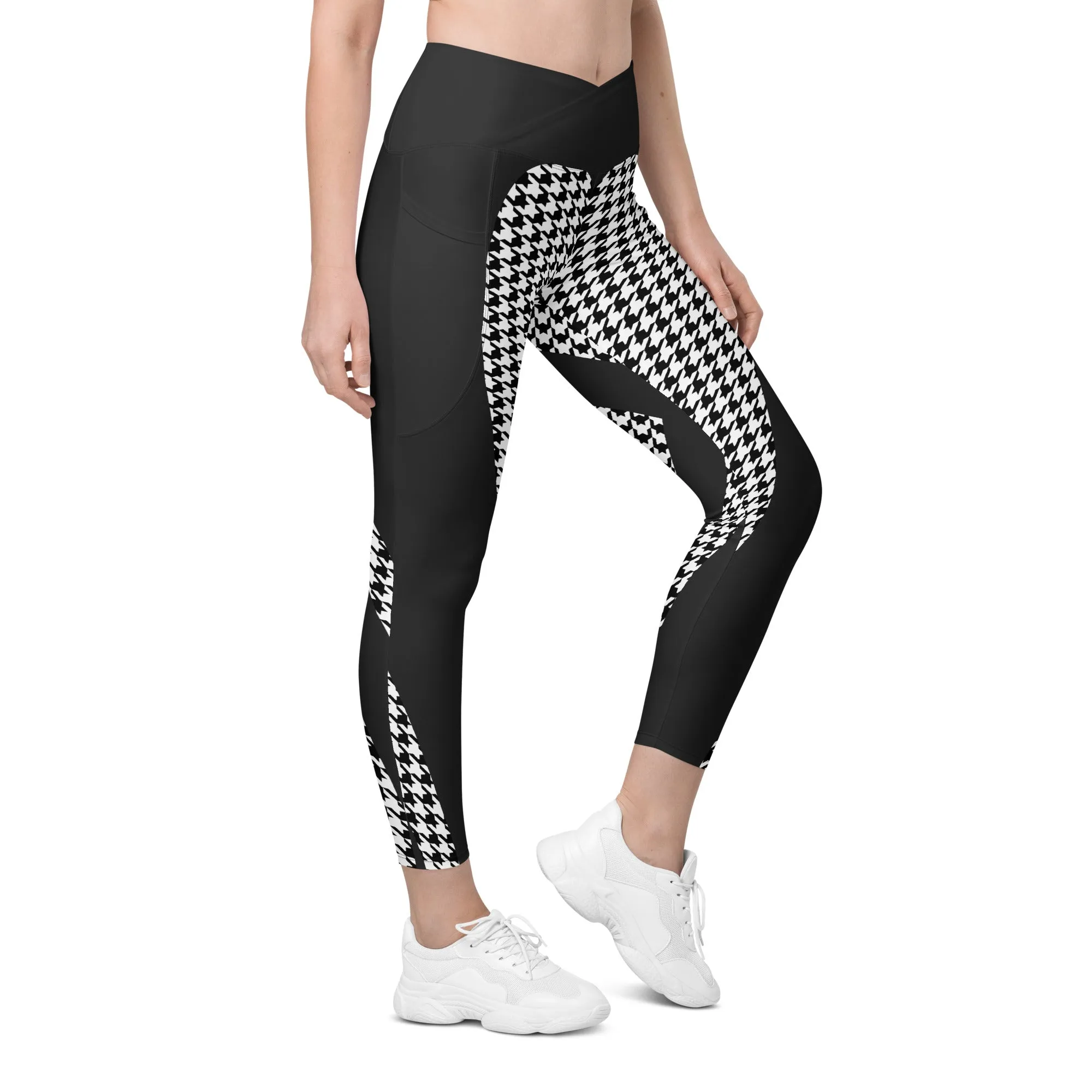 Houndstooth Heart Shaped Crossover Leggings With Pockets