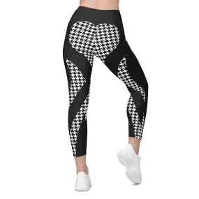 Houndstooth Heart Shaped Crossover Leggings With Pockets