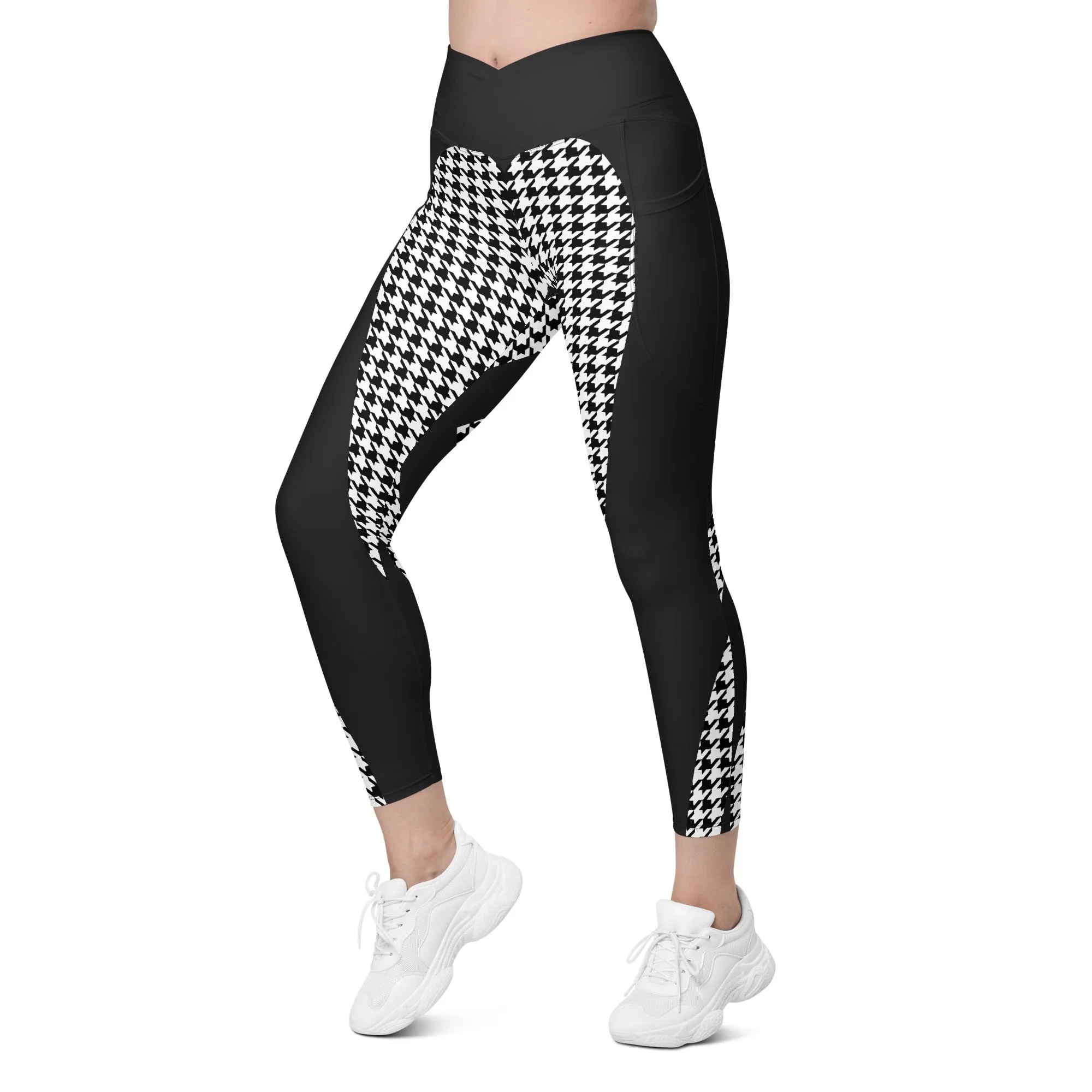 Houndstooth Heart Shaped Crossover Leggings With Pockets