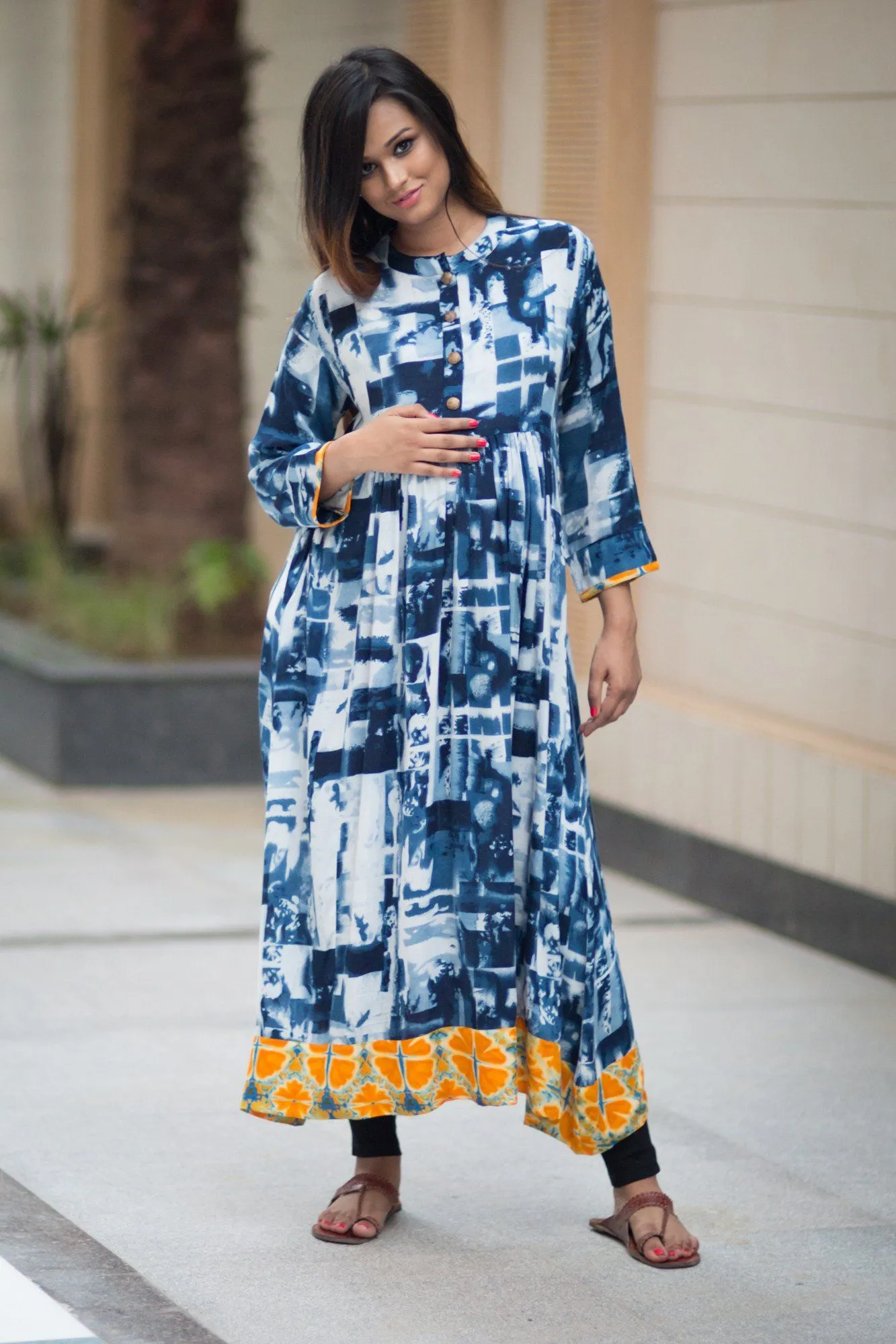 Indigo Print Maternity & Nursing Kurta