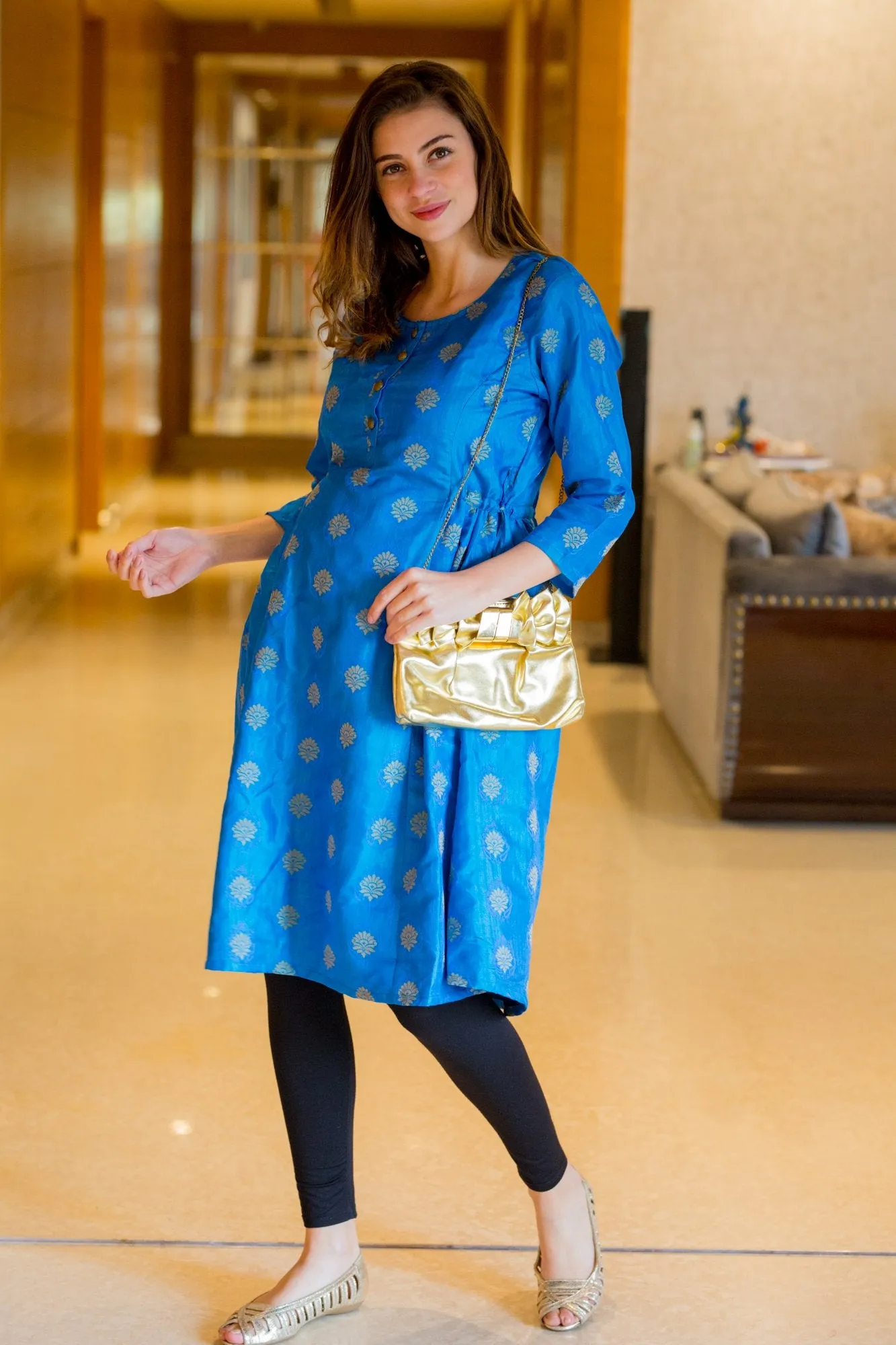 Indigo Silk Maternity and Nursing Kurta