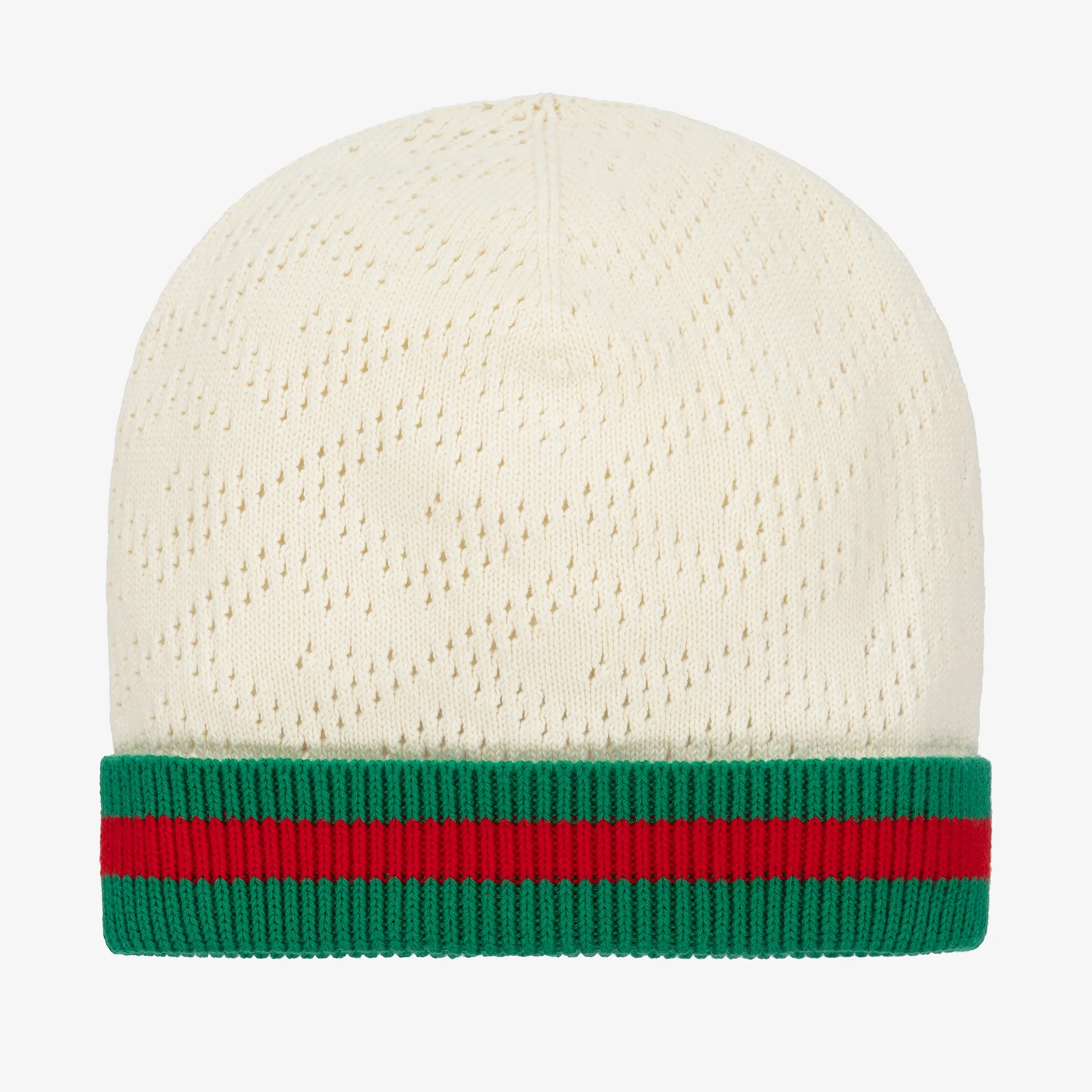 Ivory Web Stripe Cotton Beanie Hat