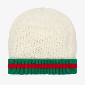 Ivory Web Stripe Cotton Beanie Hat