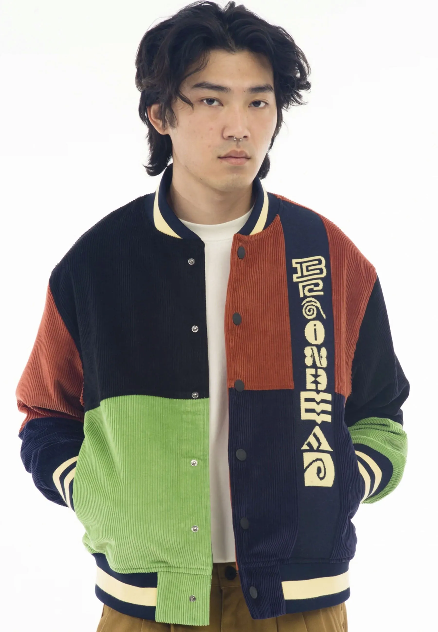 Jacquard Patchwork Letterman Jacket - multi