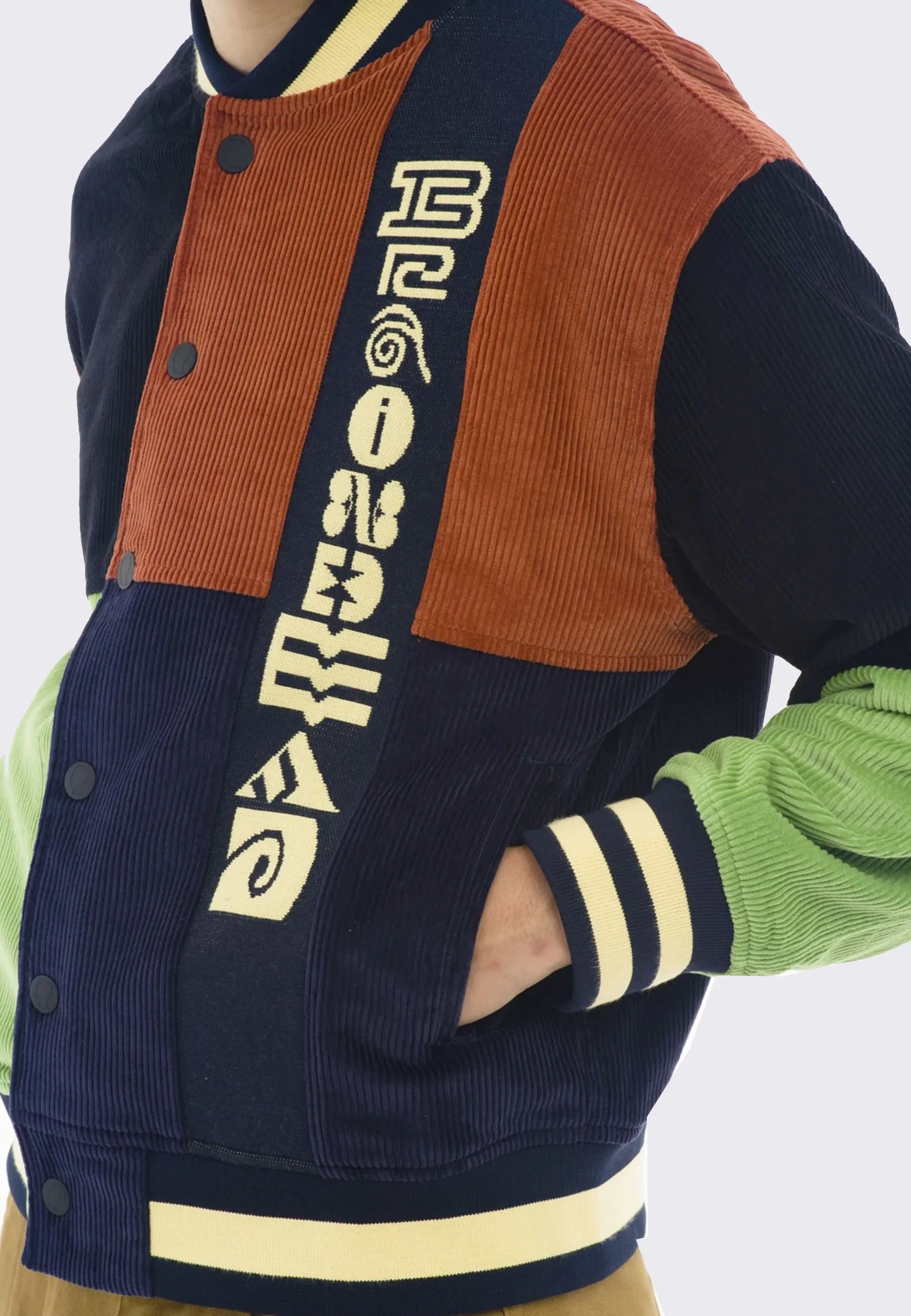 Jacquard Patchwork Letterman Jacket - multi