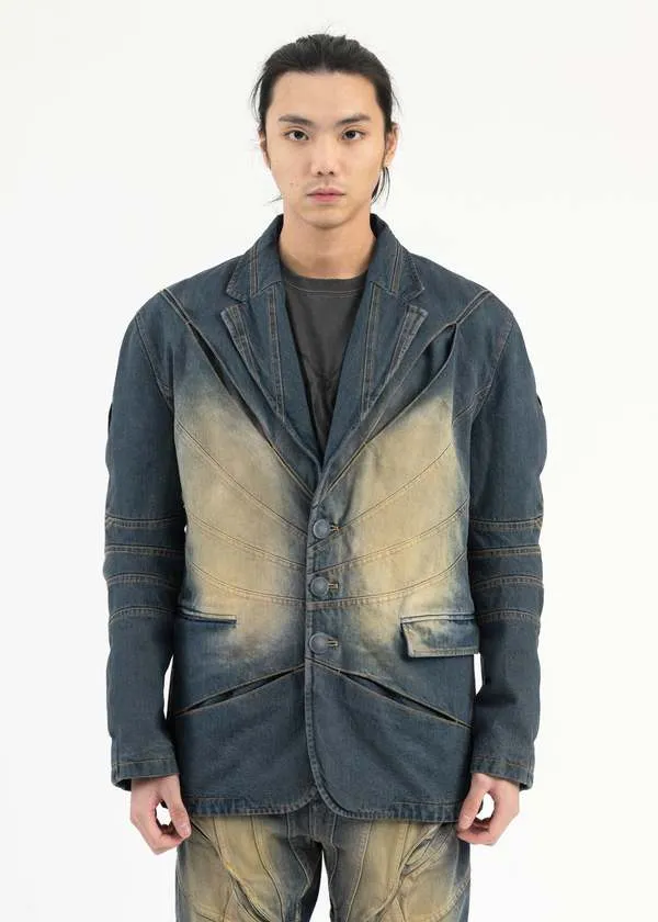 Juntae Kim Gather Slashed Washing Tailored Jacket - Washed Blue