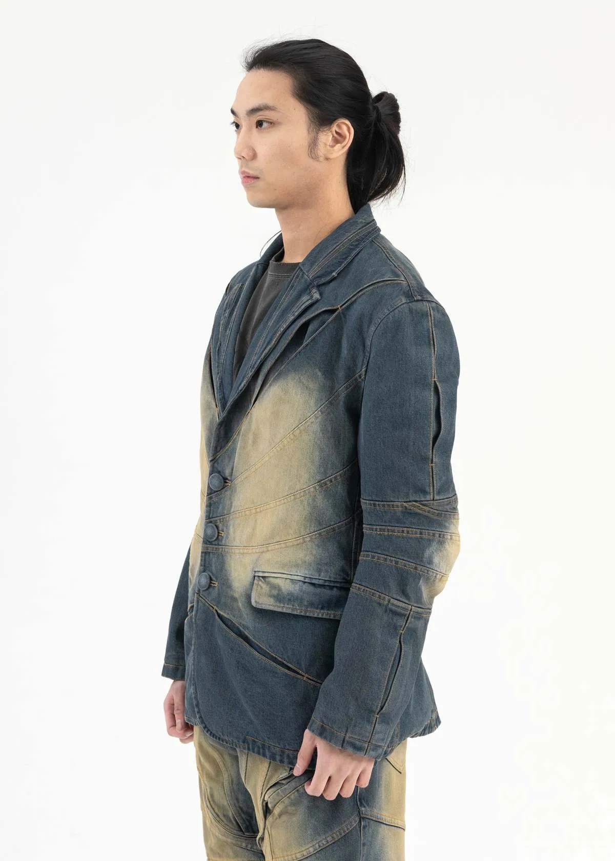 Juntae Kim Gather Slashed Washing Tailored Jacket - Washed Blue