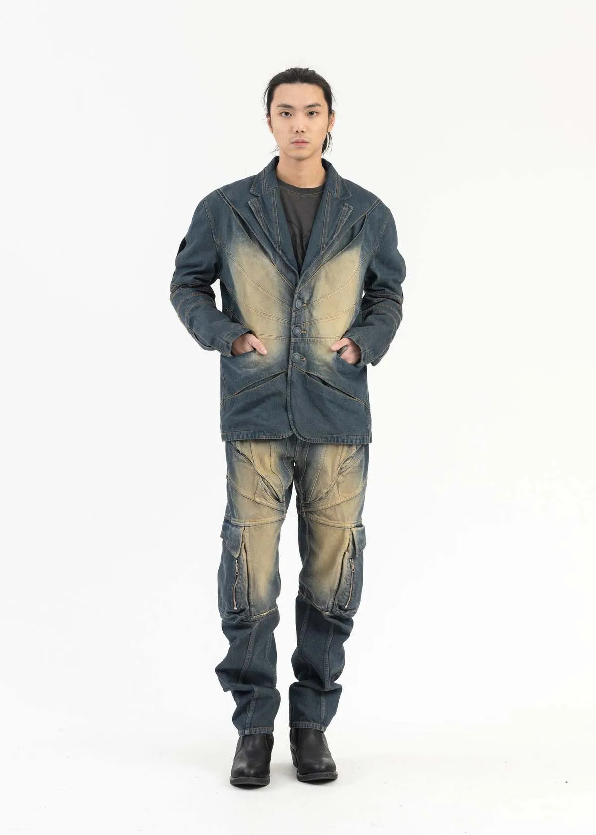 Juntae Kim Gather Slashed Washing Tailored Jacket - Washed Blue