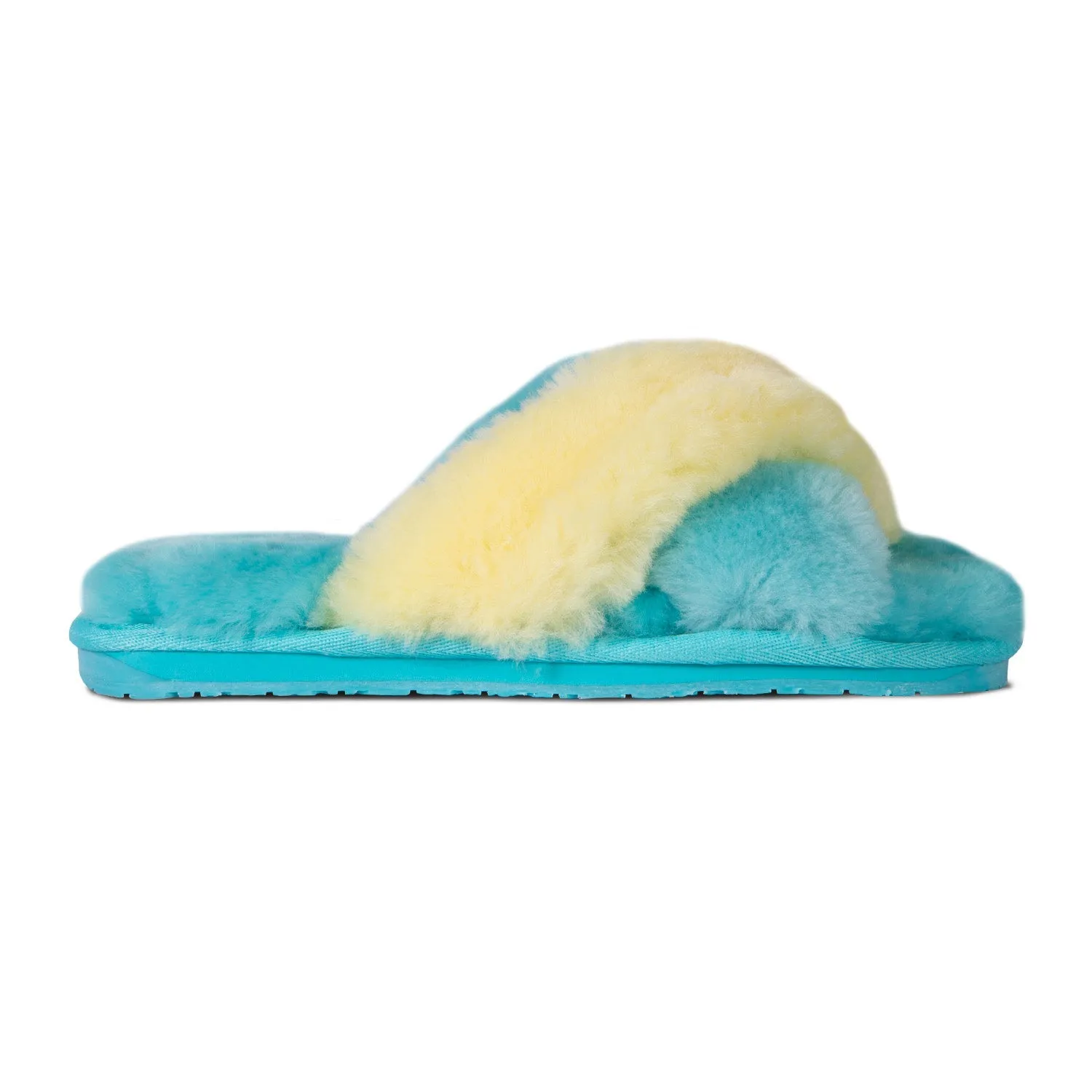 Ladies Duo-Tone Emma Sheepskin Slipper Blue/Yellow