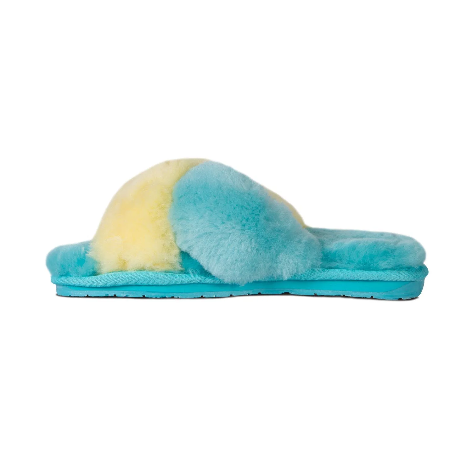 Ladies Duo-Tone Emma Sheepskin Slipper Blue/Yellow