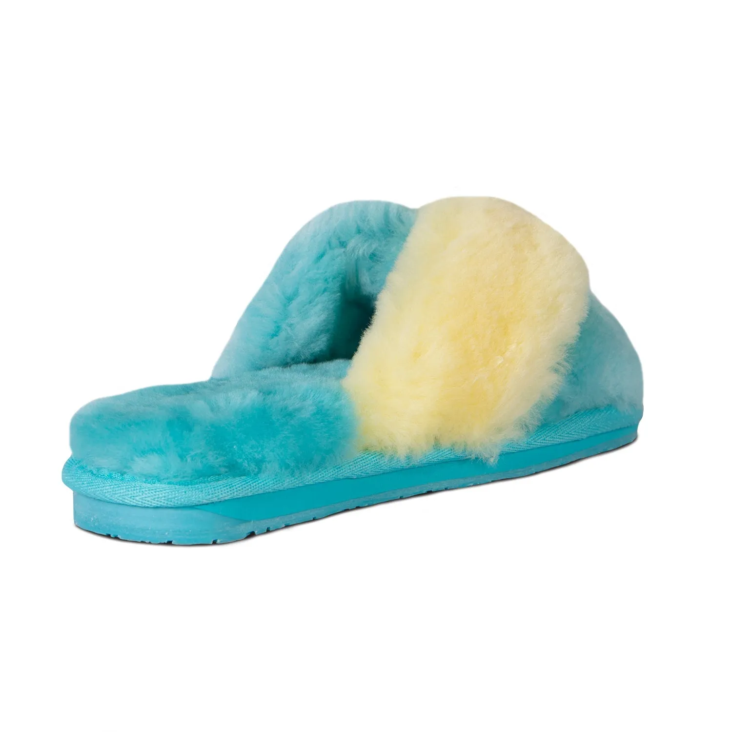 Ladies Duo-Tone Emma Sheepskin Slipper Blue/Yellow