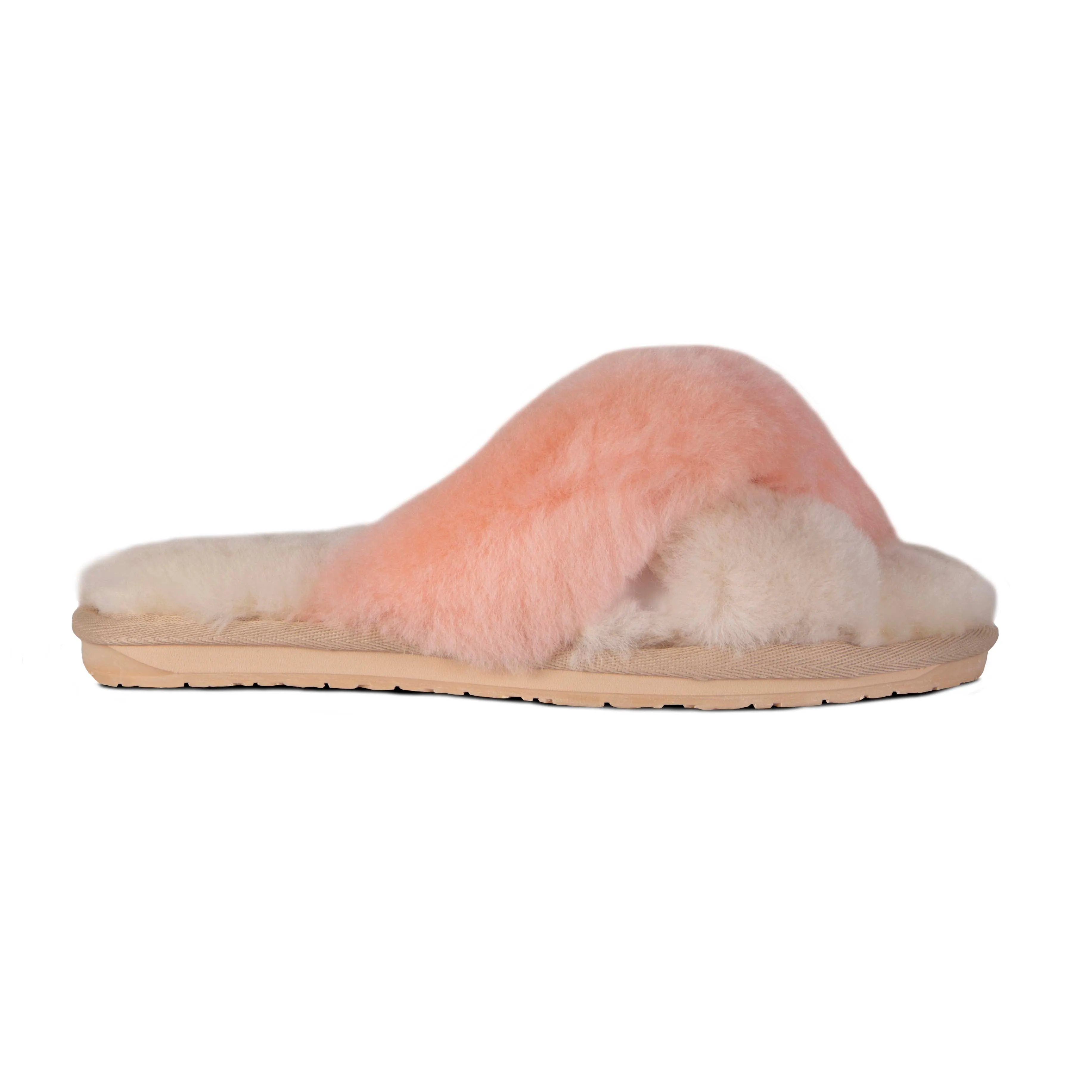 Ladies Duo-Tone Emma Sheepskin Slipper Cream/Peach