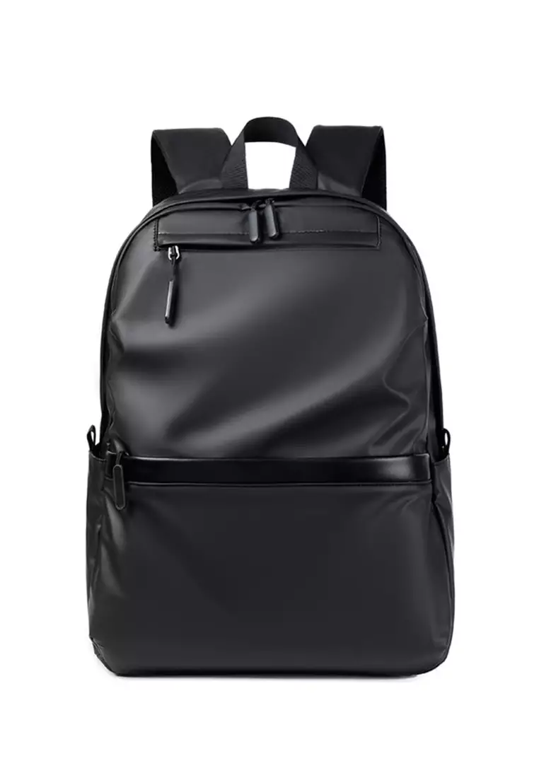 Lara Men's Plain Water-proof Wear-resistant Nylon Zipper Backpack - Black