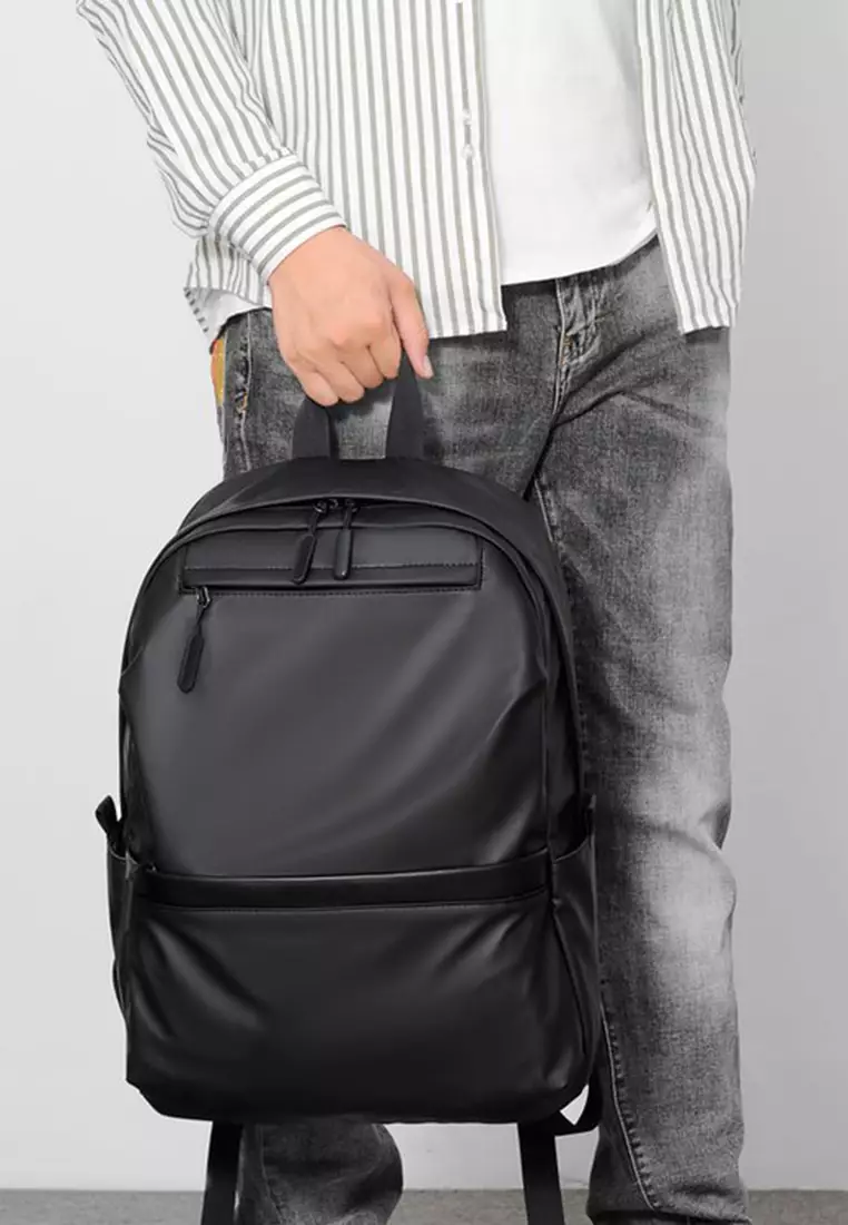 Lara Men's Plain Water-proof Wear-resistant Nylon Zipper Backpack - Black