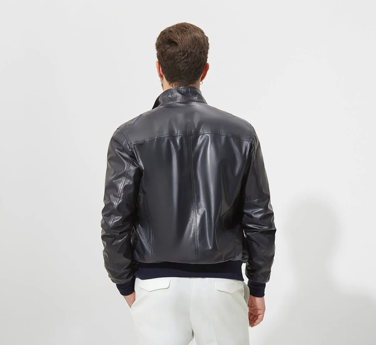 Leather bomber jacket