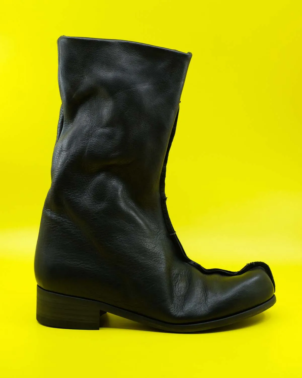 Leather Flat Boot - Black