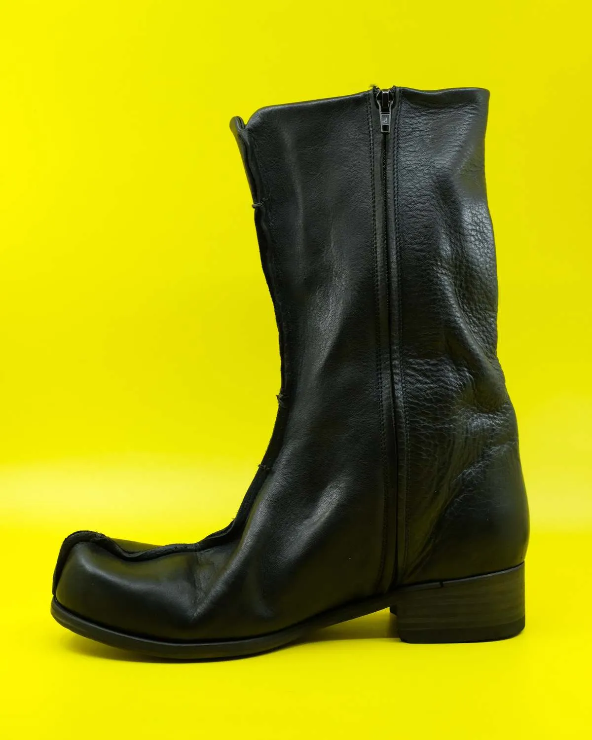 Leather Flat Boot - Black