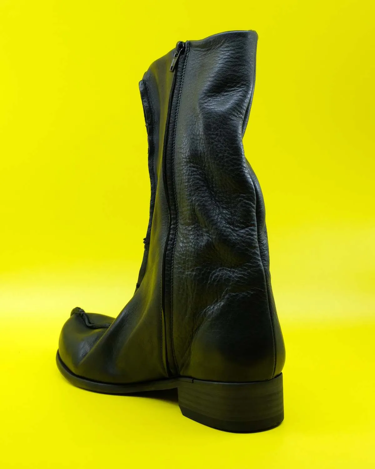 Leather Flat Boot - Black